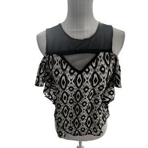 bebe Black & White Abstract Print Blouse Size S